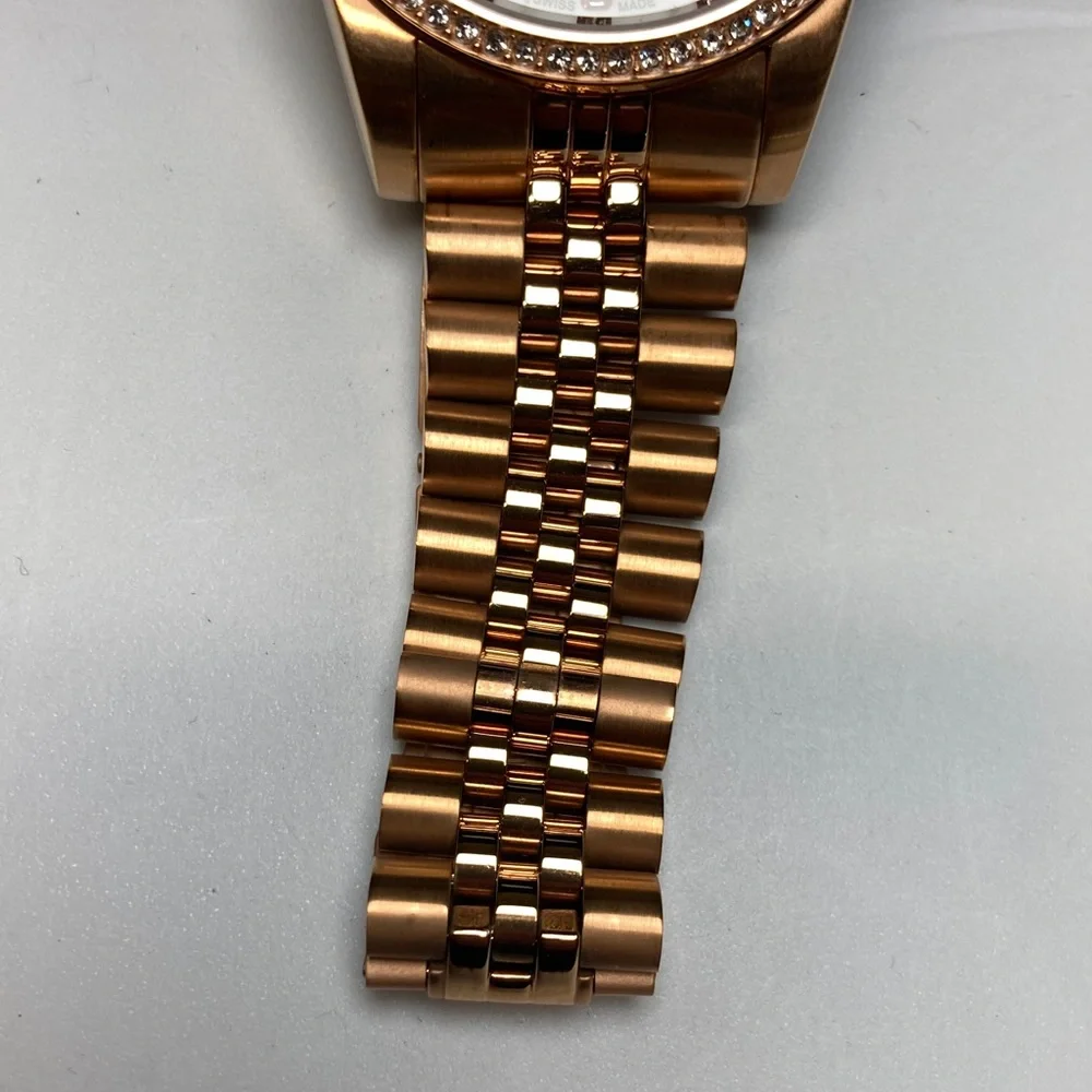 Mathey Tissot H709 rose gold tone, white textured dial, new battery, stainless